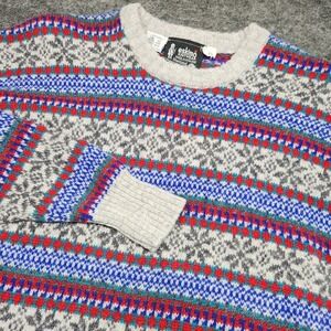 Eskimo Knitwear Womens Shetland Wool Nordic Fair Isle Crewneck Sweater UK VTG XL
